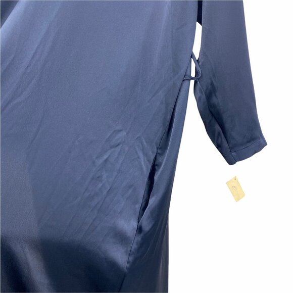 Vintage Calvin Klein OS Full Length Robe Navy Glossy Satin 90s Y2K Missing Belt - Picture 4 of 7